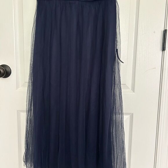 Lulus Glorious Chicness Navy Tulle Pleated Puff Sleeve Midi Dress Medium New - Picture 6 of 13